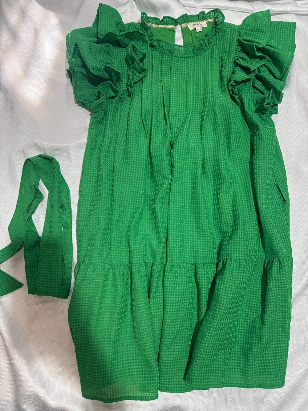 Umgee Green Ruffle Sleeve Tiered Dress